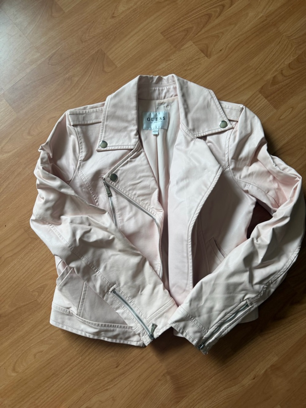 Guess Light Pink Moto-Style Leather Jacket